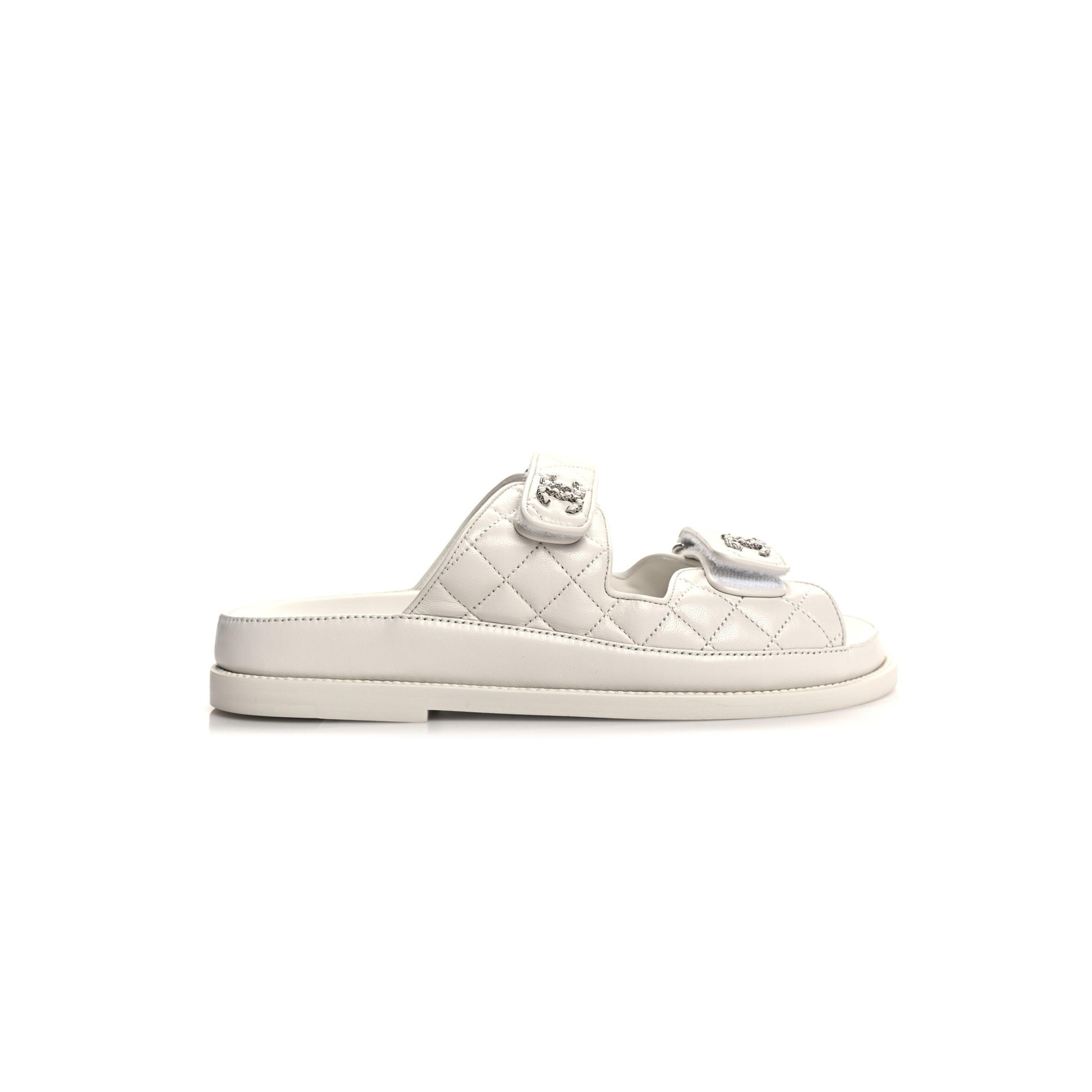 Ch**el lambskin quilted velcro dad chain cc slide sandals